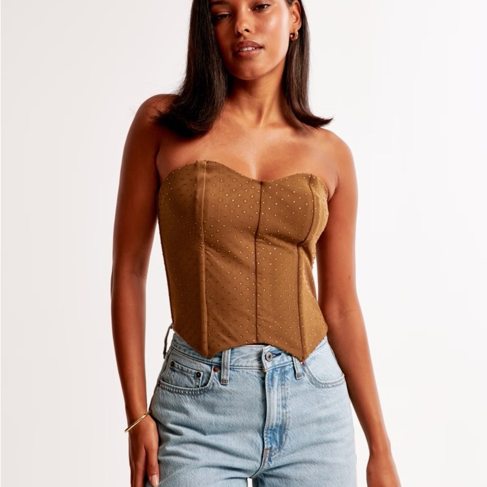 NWT Abercrombie & Fitch Vol. 28 Rhinestone Corset Strapless or Straps Brown XS